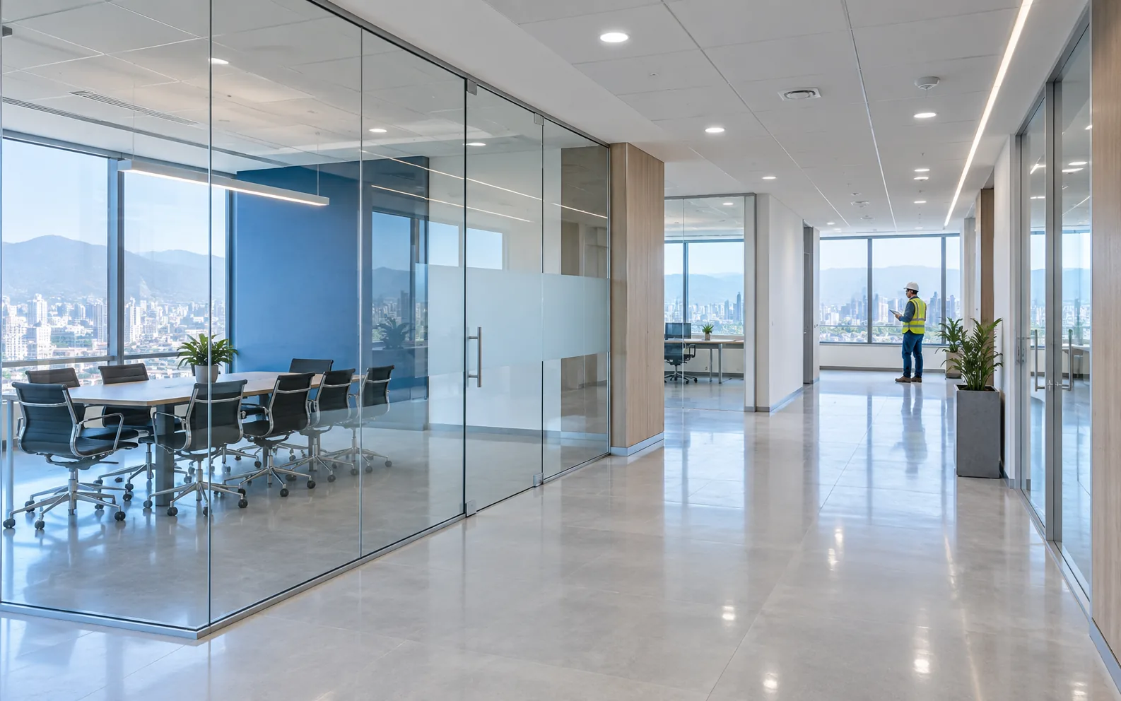 Oficina con drywall, cielo raso y divisiones